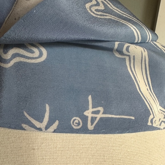 Handpainted Silk Scarf Bonefish and Bones on Hand-dyed Blue Crepe - Picture 2 of 6